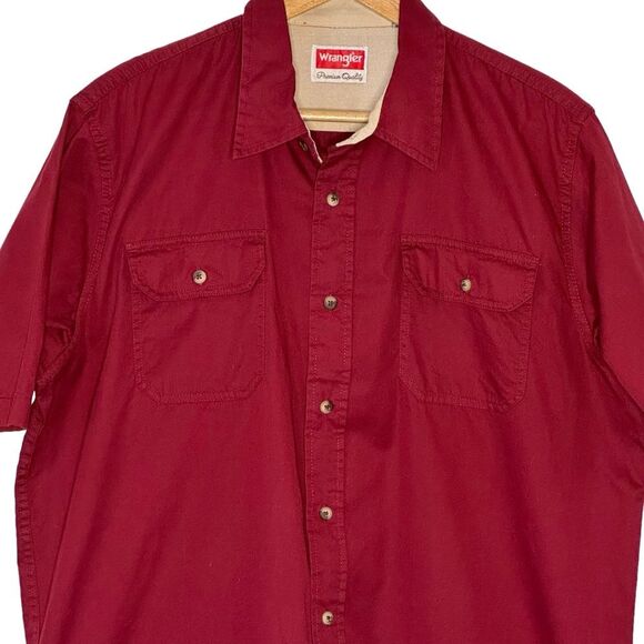 Wrangler Men's Dark Red Cotton Button Front Short Sleeve Work Shirt Size Large - Picture 3 of 6
